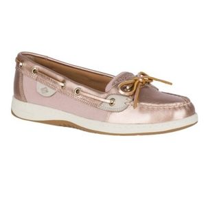 Rose Gold Sperry Pink Metallic Topsider Boat Shoes Leather Angelfish Loafers 7.5